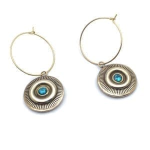 BO creoles rondes bronze et pierre bleue