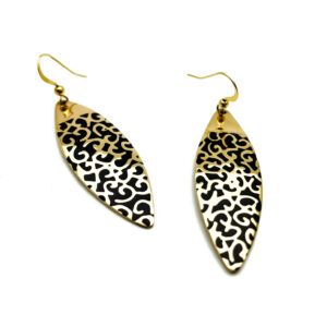 Boucles d’oreilles arabesques Art Déco en bronze et émail noir